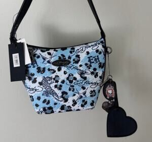 Ed Hardy Blue Leopard Tiger Rhinestone Shoulder Bag Charms Y2K NWT EHH423R1
